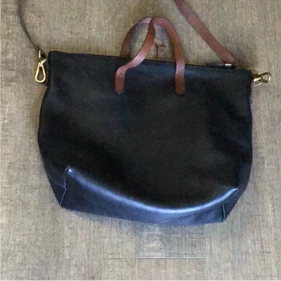 Madewell Women's The Zip-Top Transport Carryall in black brown trim leather - Picture 4 of 7